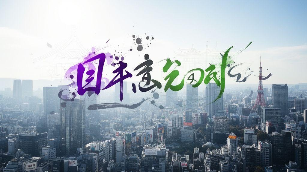 日本の都市と書道を感じさせるニュース風ビジュアル